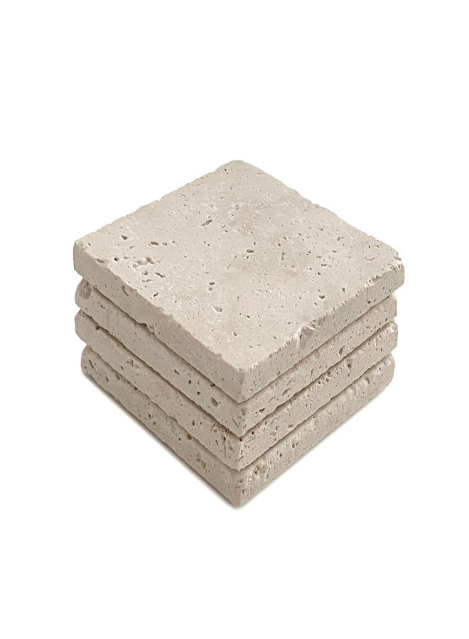 Marble Object Beige 4'' X 4'' Travertine Stone Coaster Each Piece Unique Natural Stone Drink Spills Coasters Tumbled Stone Set of 4 / Home Decor/Wedding Gift - Image 4